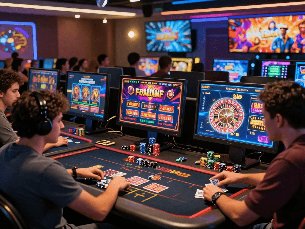 Casino en ligne : joueurs d'origines diverses s'amusant sur leur plateforme préférée avec des jeux en direct et des promotions captivantes.