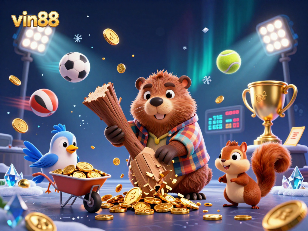 Actors in a colorful 3D world, vin88 celebrates dynamic sports betting excitement.