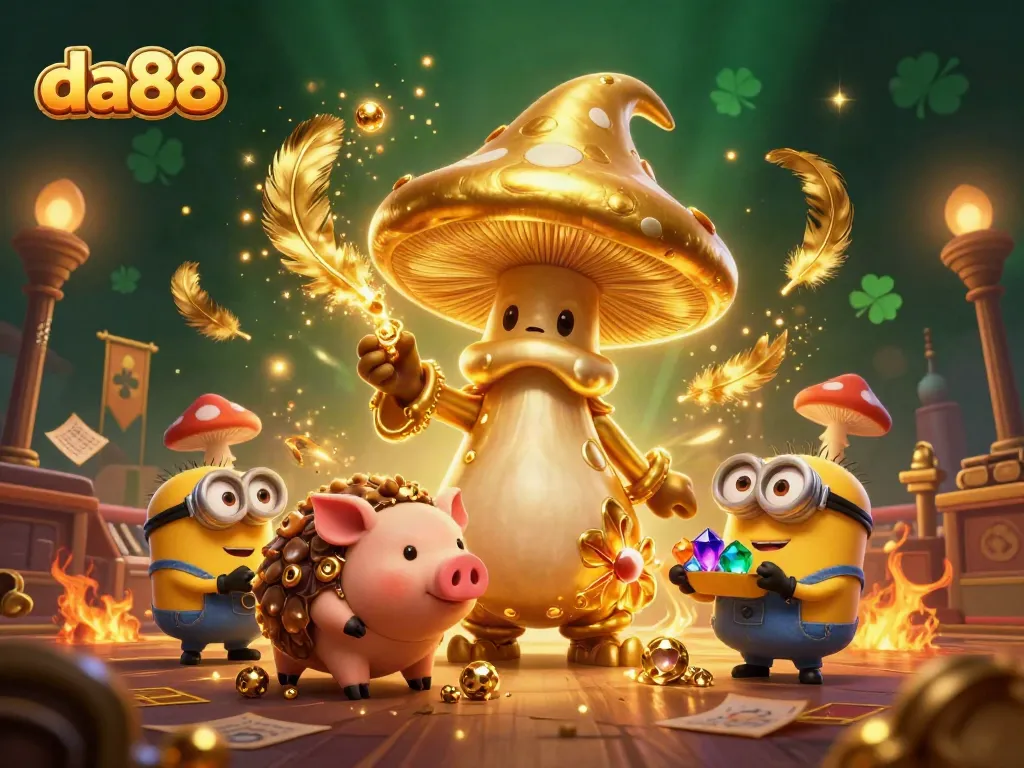 Experience da88's thrilling gaming adventure with a golden wizard, treasure, and sports betting elements.